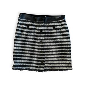 Karl Lagerfeld Paris mini skirt striped black white buttons Sz 2 XS